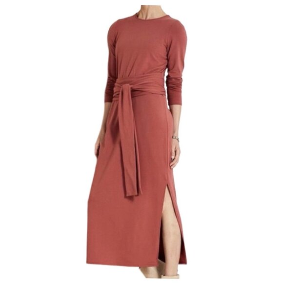 J. Jill Dresses & Skirts - J. Jill Pure Jill Long Sleeve Round Neck Obi Sash Ginger Rust Knit Dress Size PM